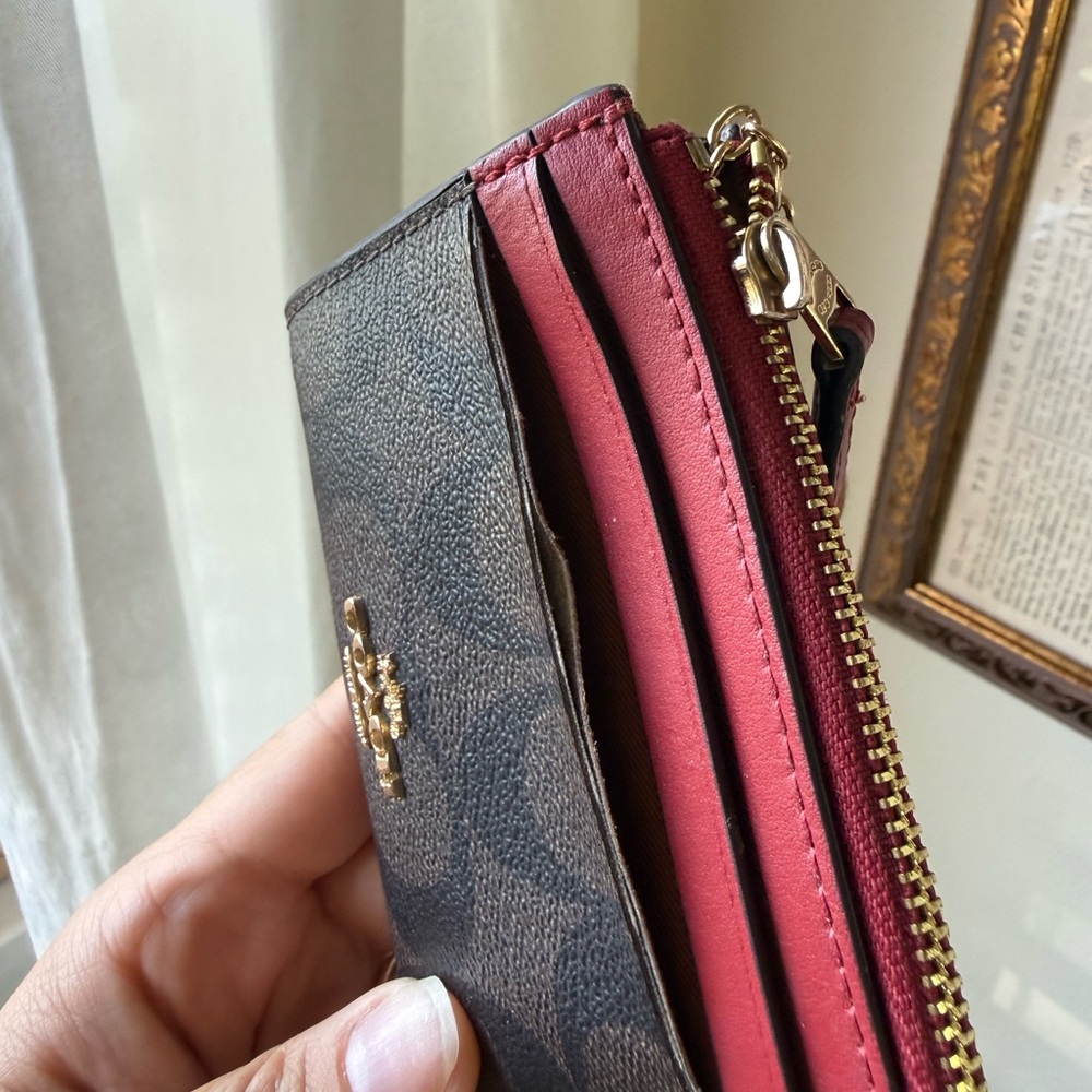 Coach Brown Signature Canvas Tote with Black Handles and Red Accent Pouch Set - Picture 10 of 12